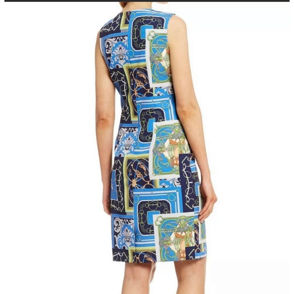 J McLaughlin Equestrian Print Patchwork Dress Blu… - image 5